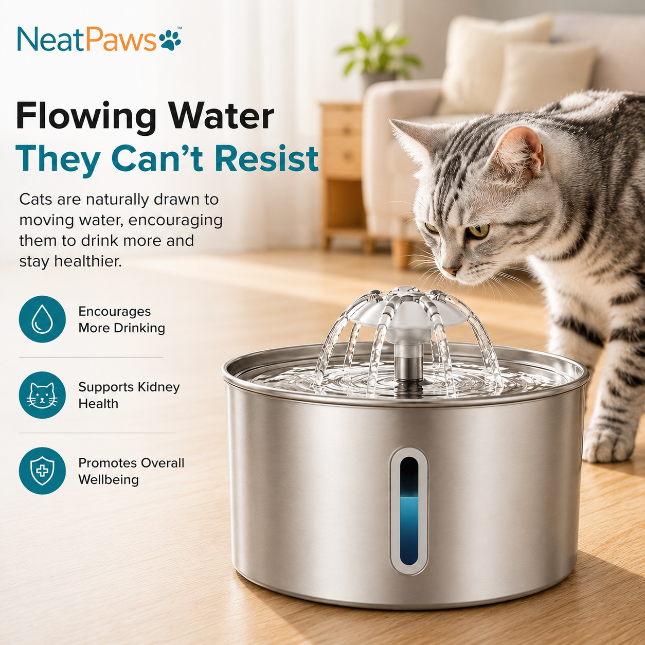 NeatPaws™ FreshFlow Stainless Steel Cat Water Fountain