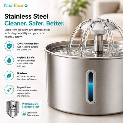 NeatPaws™ FreshFlow Stainless Steel Cat Water Fountain