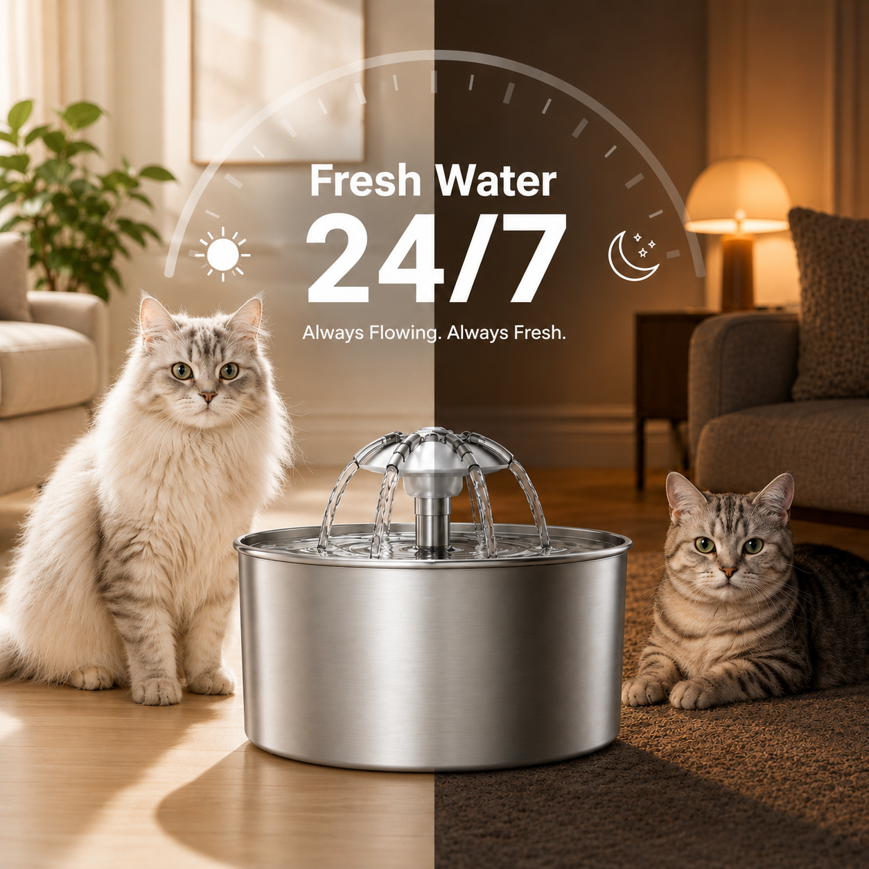 NeatPaws™ FreshFlow Stainless Steel Cat Water Fountain